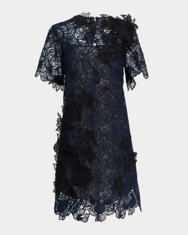 Botanical Guipure Short-Sleeve Mini Dress